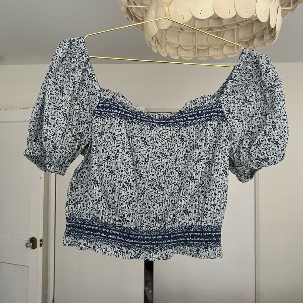 Madewell, floral cropped peasant top, buttons back